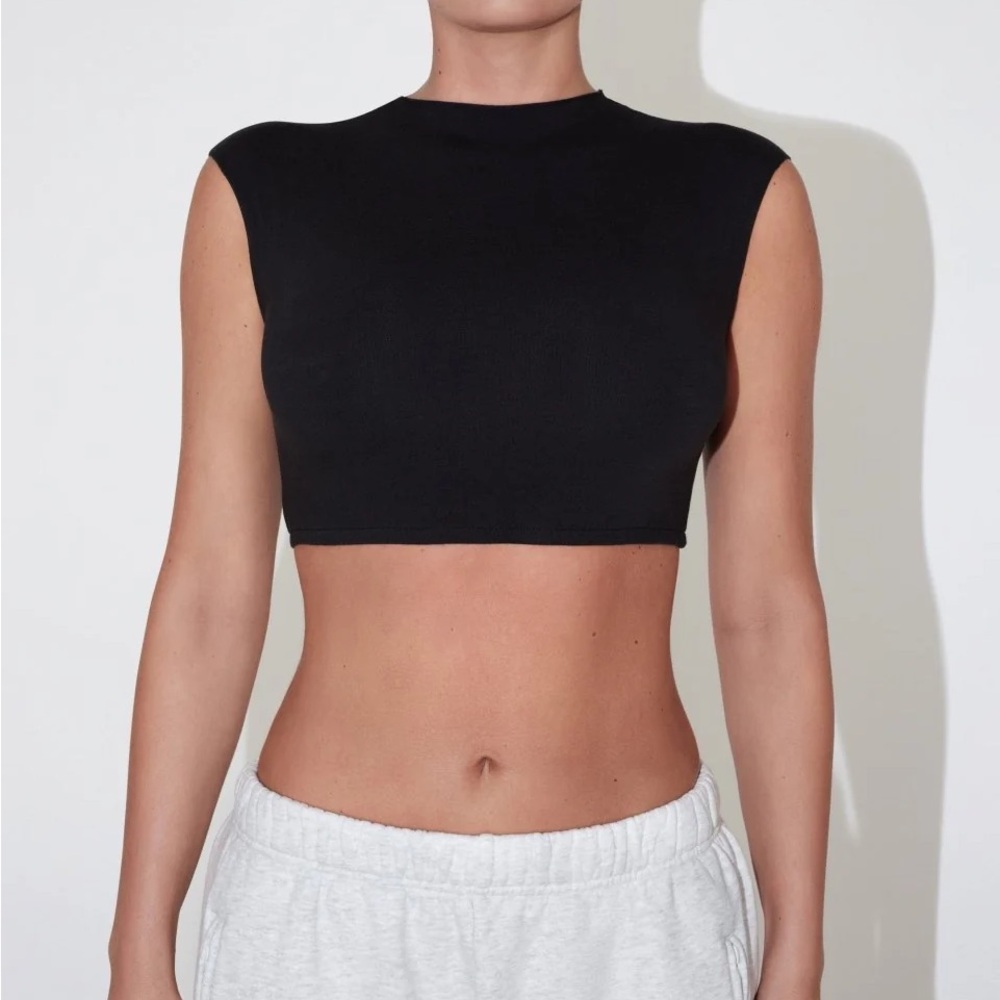 Khy Black Sleeveless Mock Neck Crop Top